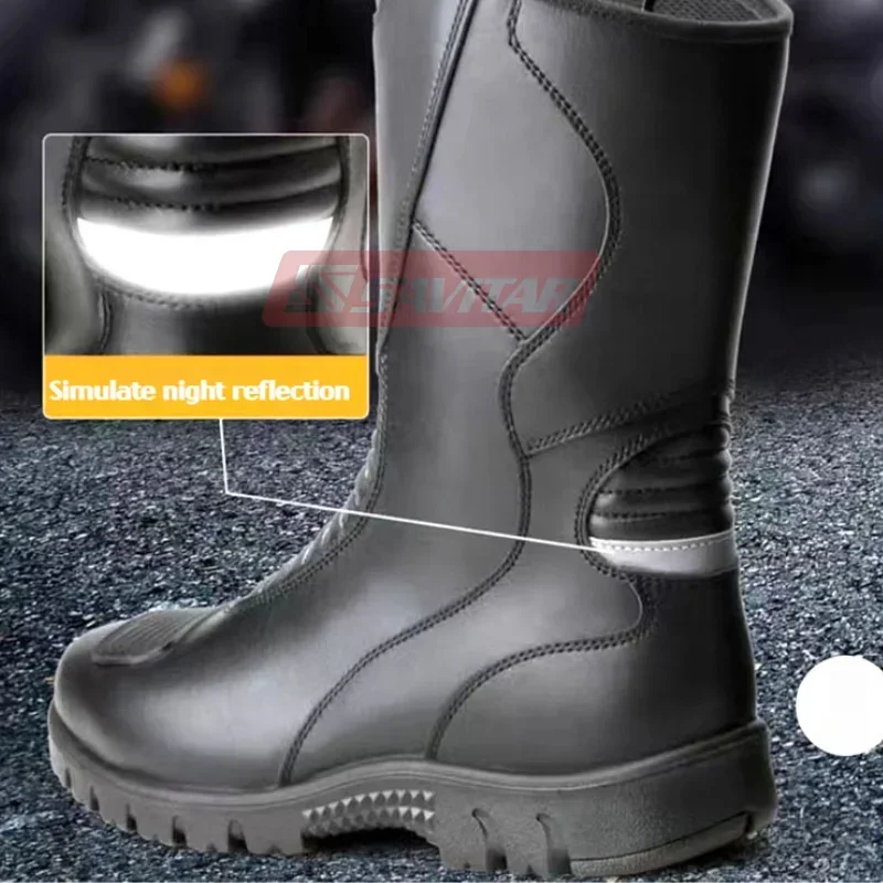 Motorcycle Boots Men Classic Motocross Reinforced Heel Toe Counter Waterproof Tall Touring