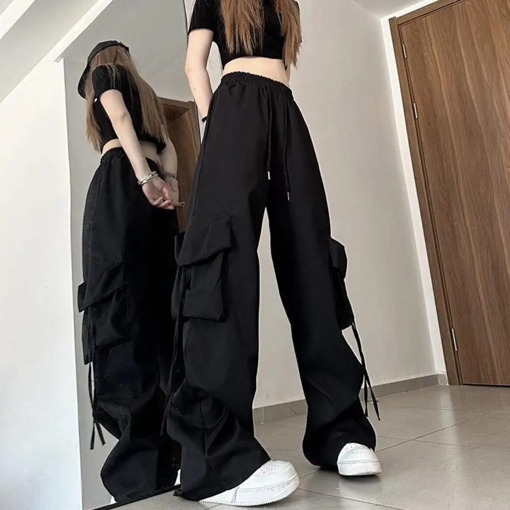 

Women Cargo Pants Vintage-inspired Women's High Waist Cargo Pants with Drawstring Multiple Pockets Wide Legs for A Casual