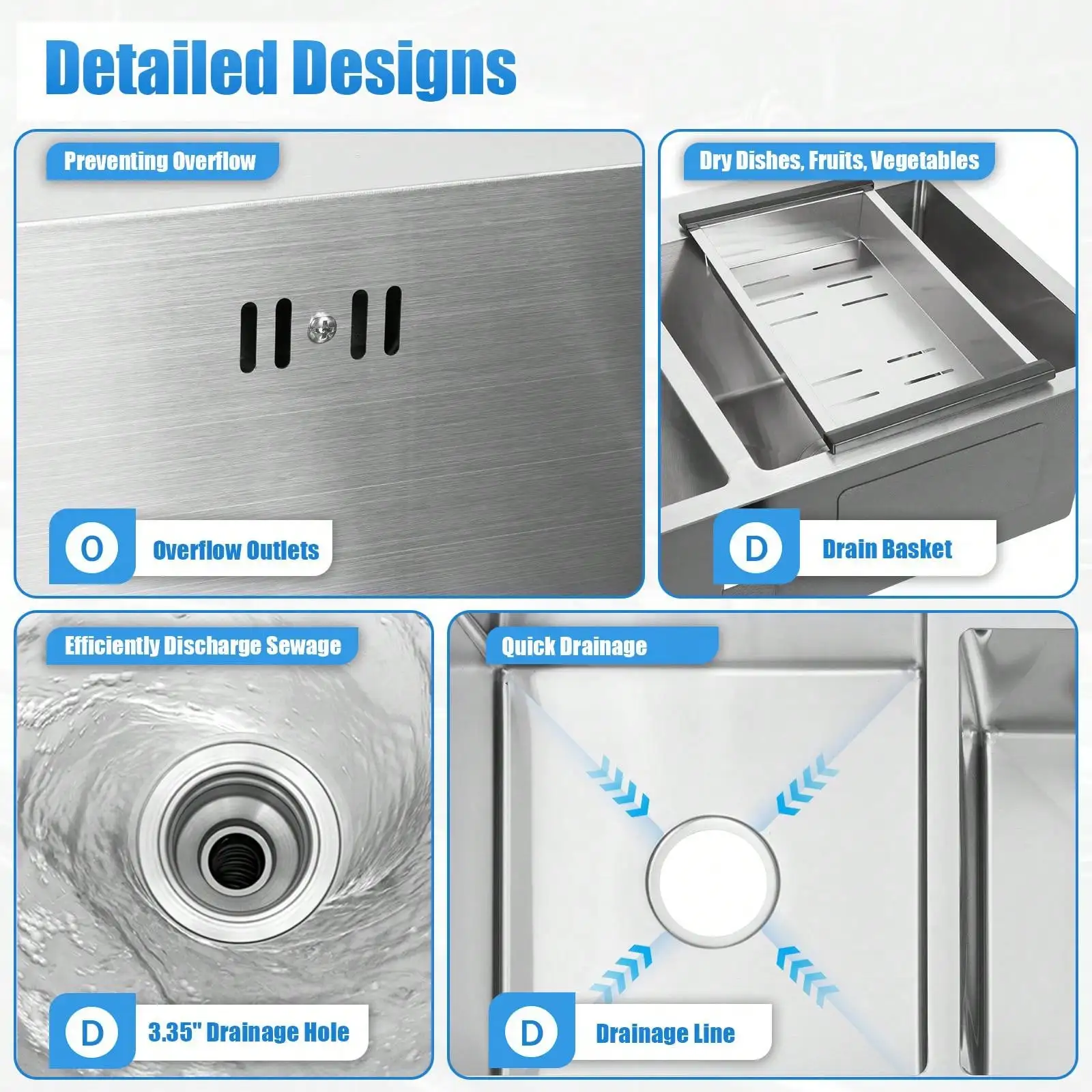 Kitchen Sink Double Bowl 30.7x16.9inch Stainless Steel Sink Workstation Sink Basin Dish Drying Rack Utility Sink 6