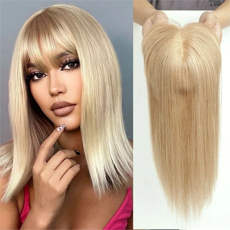Светлые-человеческие-волосы-с-челкой-100-натуральные-неповрежденные-волосы-Топпер-шелковая-основа-зажим-для-волос-кусочки-для-женщин-парик-для-афро-истончения-волос