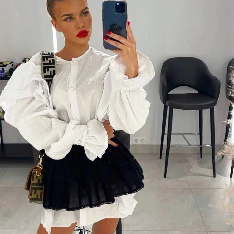 Ruffled Flare Sleeve Shirt Dress For Women With High Waisted Shorts Contrast Color Patchwork Mini Party Dress Autumn New