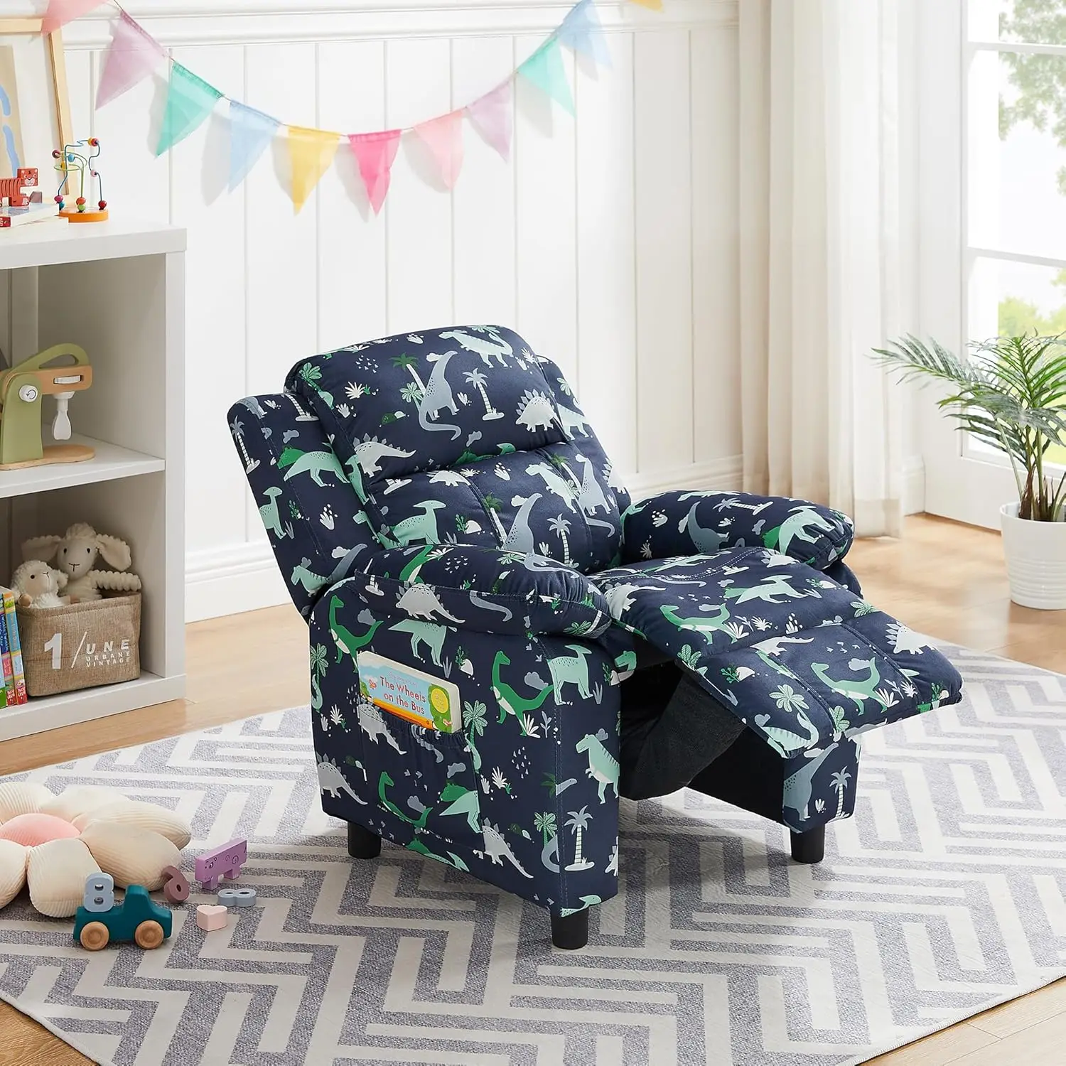 furniture Dutch Velvet Kids Recliner Chair, Toddler Armrest Sofa Couch, Ergonomic Adjustable Lounge Sofa with Footrest, Padded B