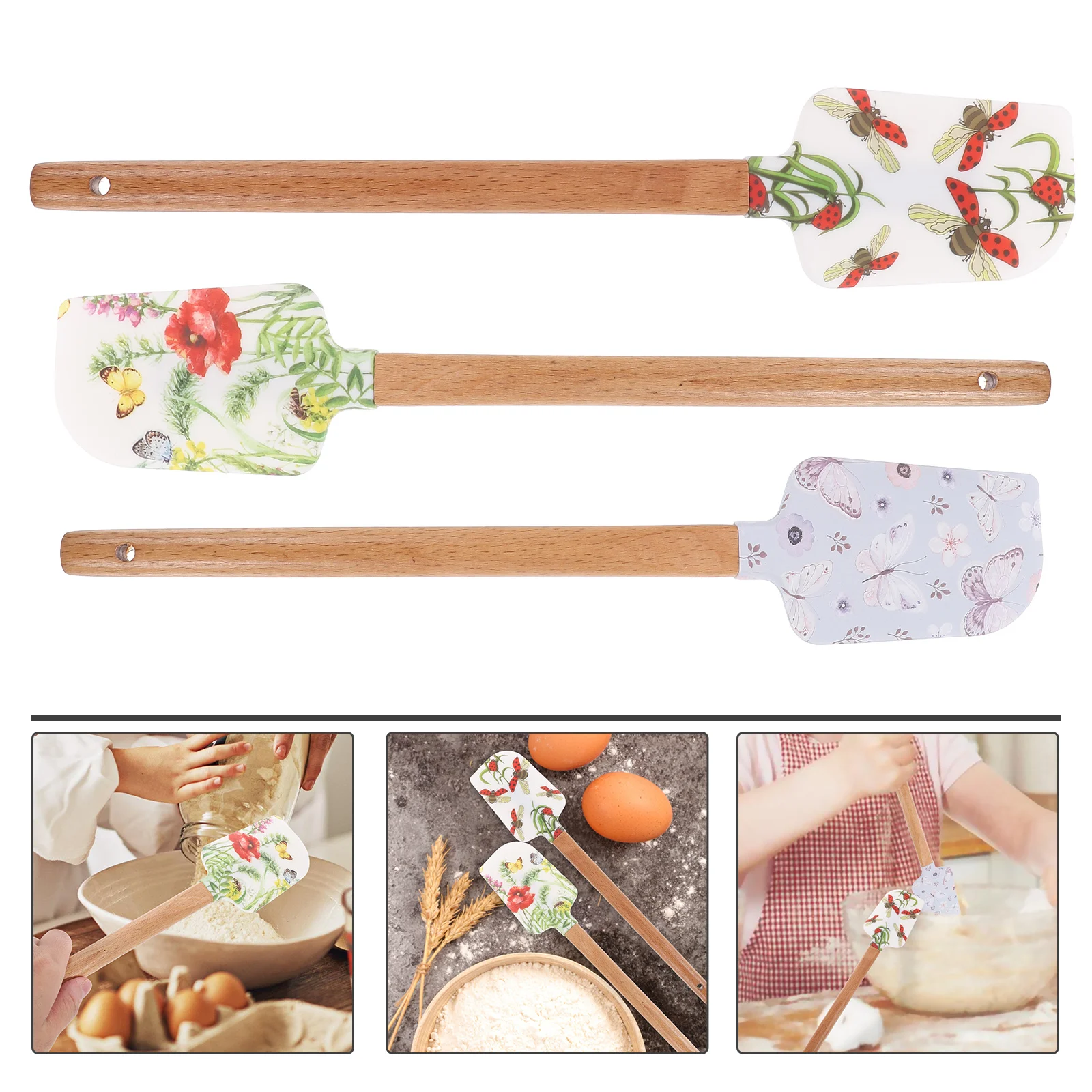 

Cake Spatulas Silicone Butter Scrapers Pastry Tools with Wooden Handle for Wedding Party Cake Scrapers Pastry Tools