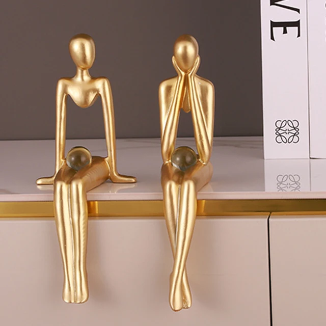 Gyanta Absztrakt Karakter Figurák Arany Színű Miniatűr Szobor Ajándékok Jóga Lány Otthoni Dekoráció - Image 3