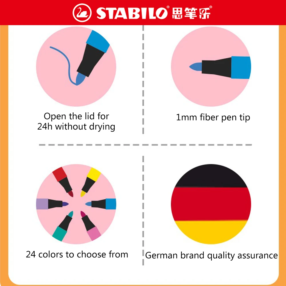 Stabilo 12/18/24 색상/세트 수채화 물감 펜 그림 낙서 빨 수있는 컬러 마커 마커 세트 편지지 유치원 특정