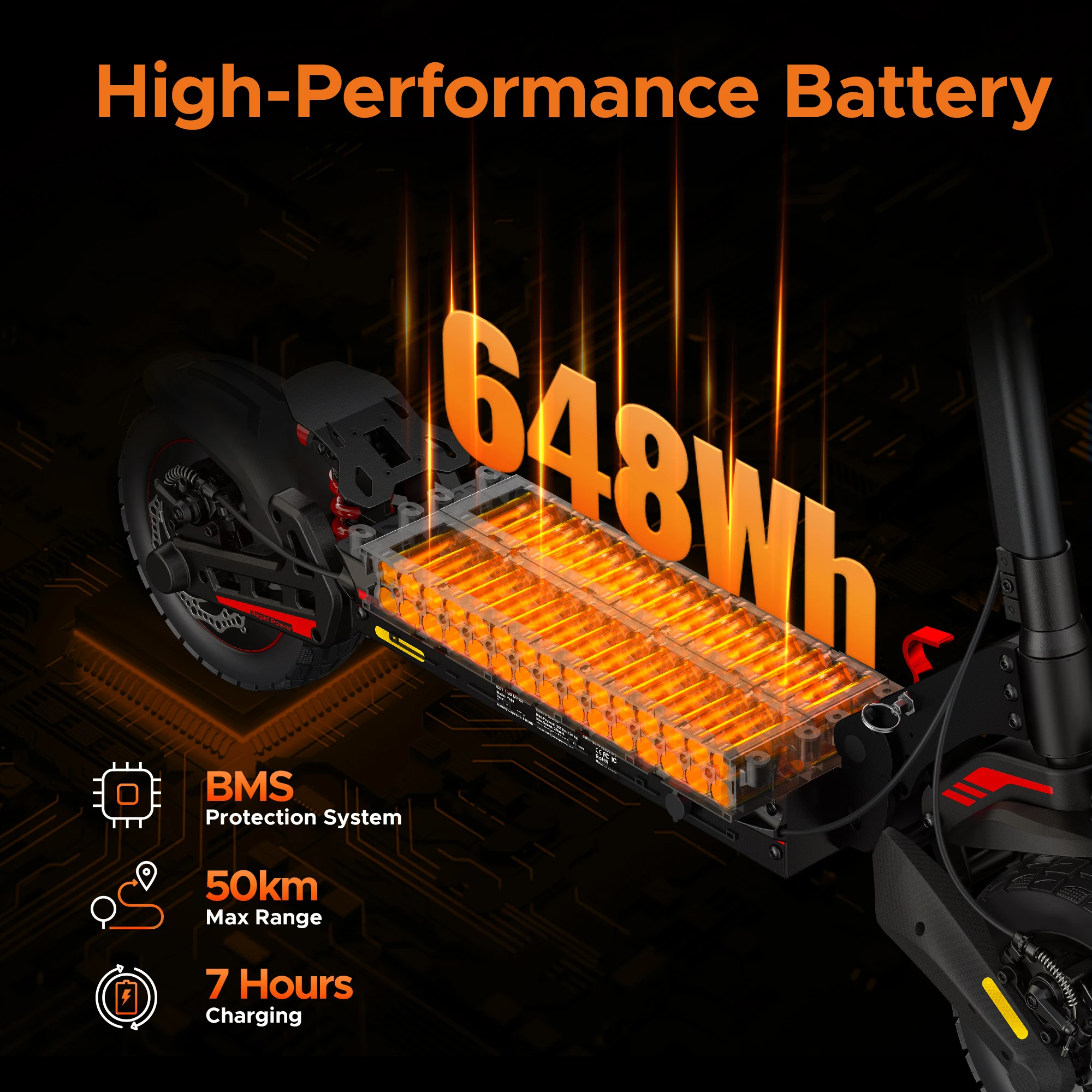 Monopattino Elettrico ENGWE Y400, Batteria 648Wh, Motore 500W, Autonomia 50KM, Pneumatici Fat 10*2.75 Pollici, E-Scooter Impermeabile IPX5 - immagine 4