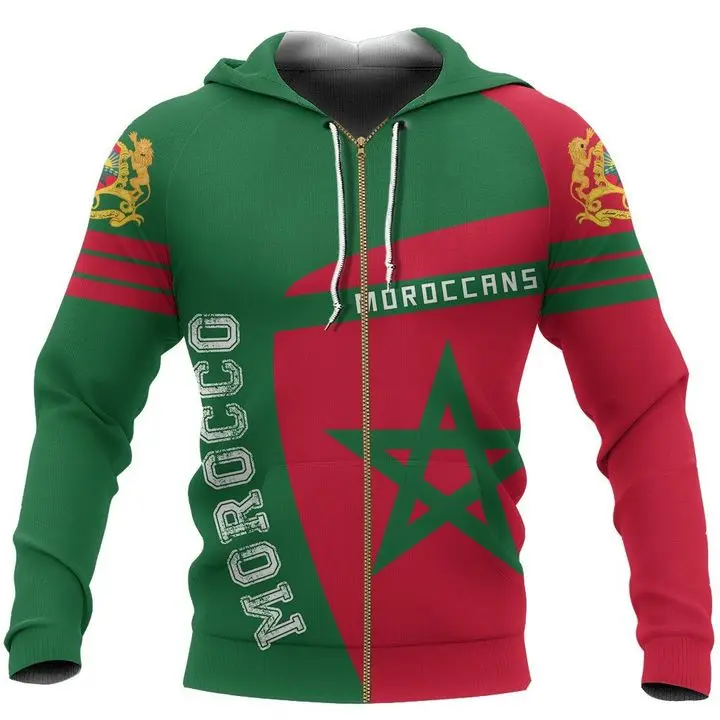 2023 New Morocco Emblem 3D Hoodie With Coat Of Arms Country 3D Print Zipper Hoodie Man Female Pullover Sweatshirt Hooded Casual