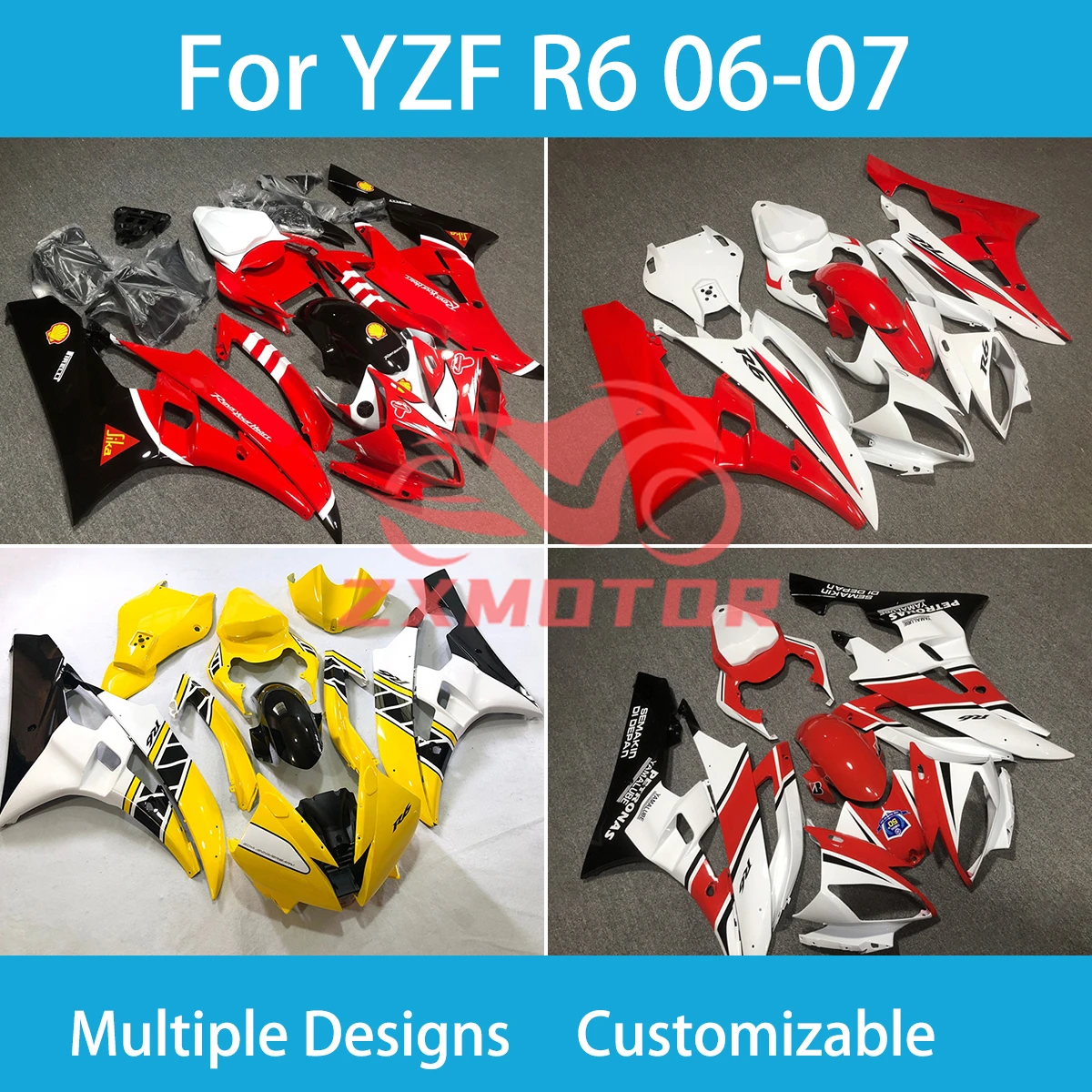 

YZF R6 2006 2007 обтекатели для мотоцикла из пластика для Yamaha YZF-R6 06 07 Rebuil настраиваемый комплект обтекателей для капота