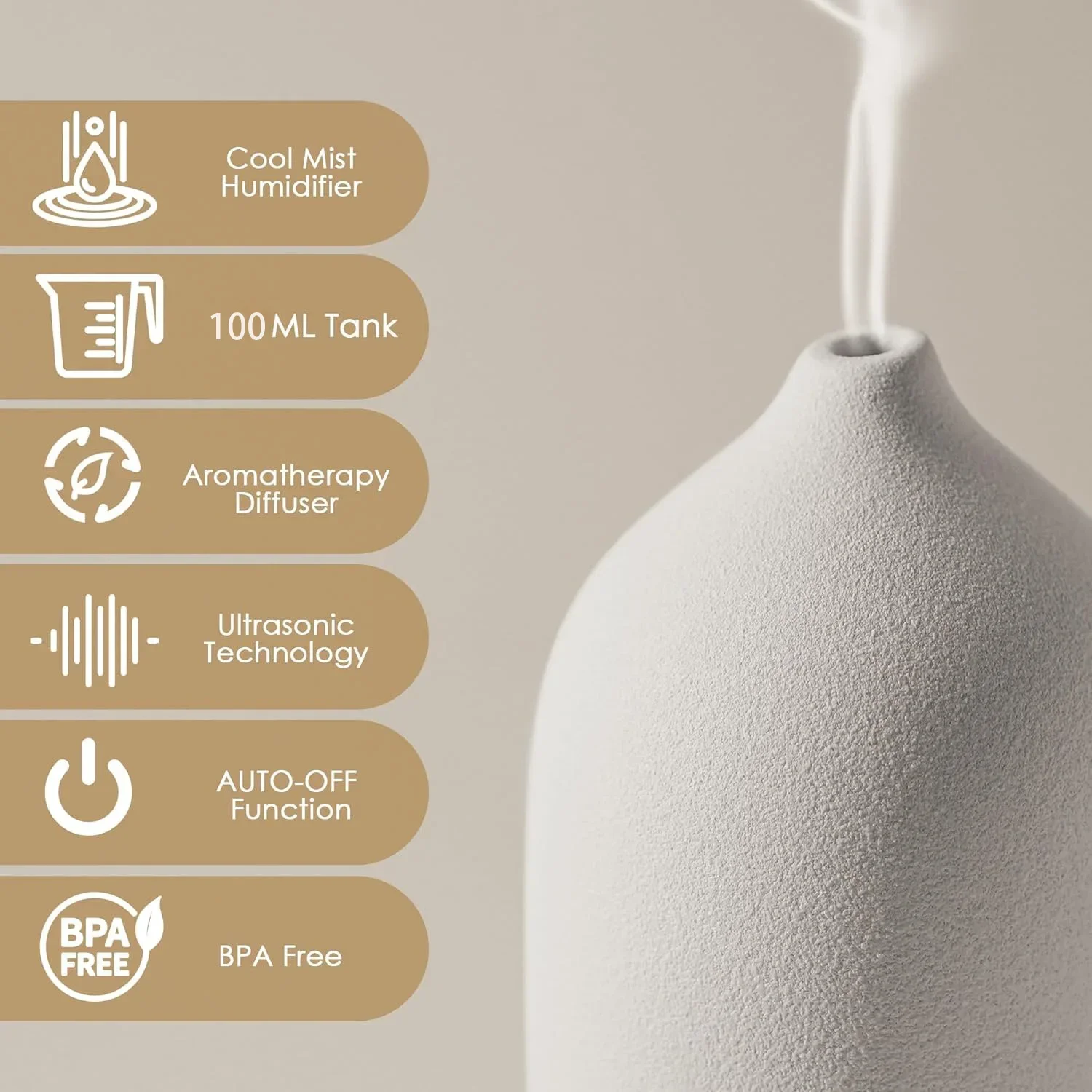Ceramic Essential Oil Diffuser 100ml Aromatherapy Ultrasonic Humidifier Timer 7 LED Colors Lights For Home Office