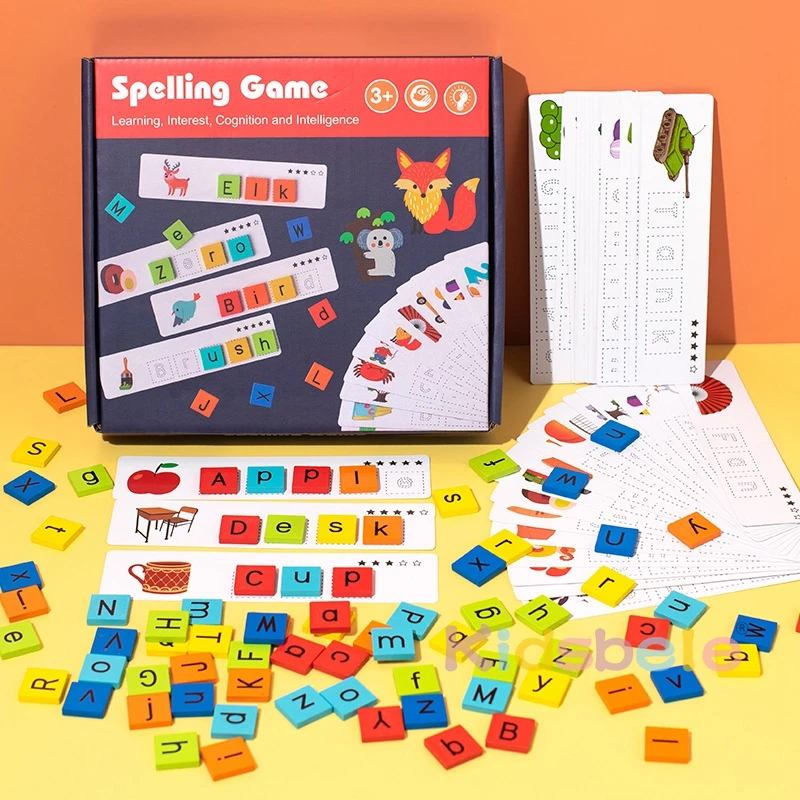 Spelling Block Game Multifunctional Knob Wooden Puzzle Preschool Board Game For Exercising Children