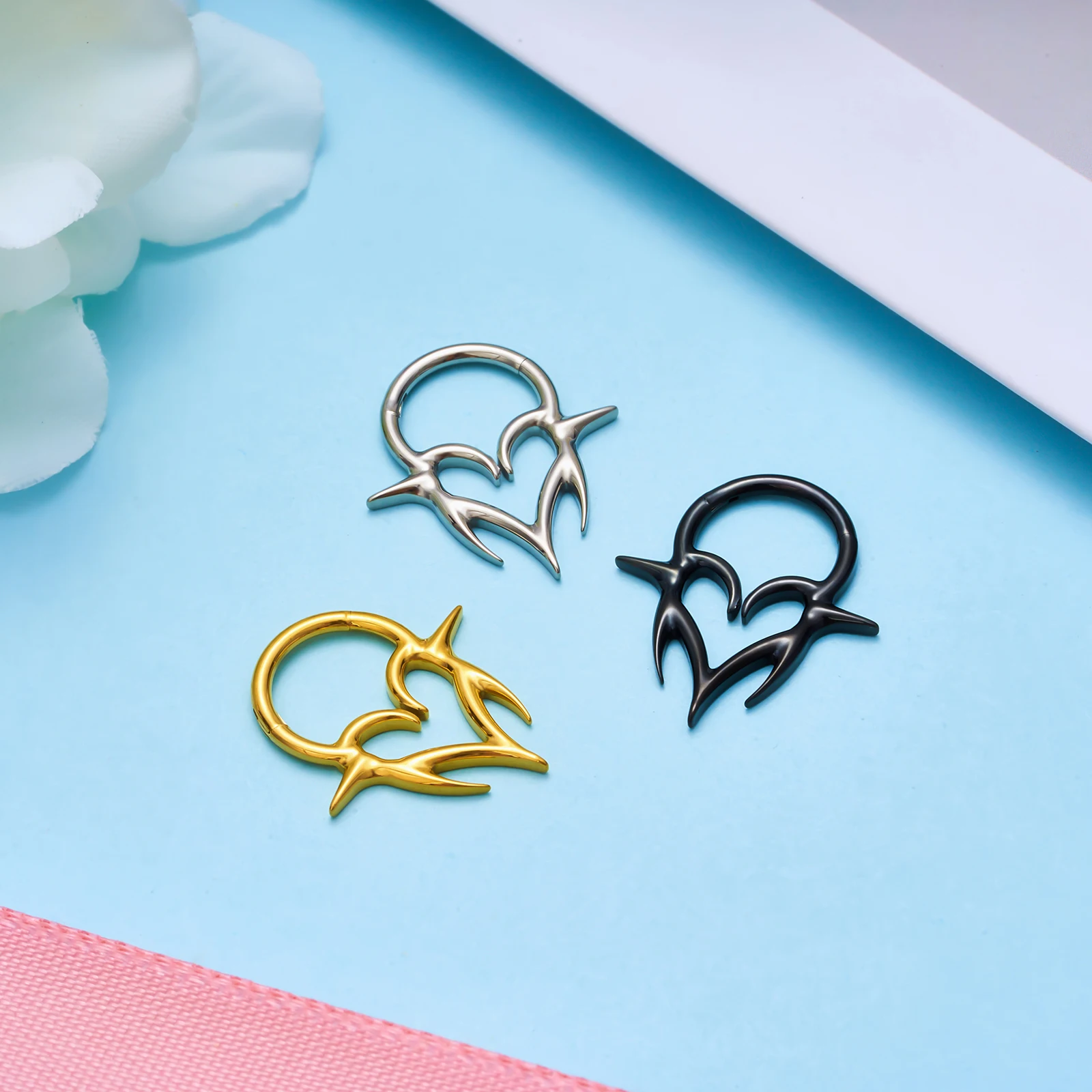 Nose Rings Piercing Jewelry Body Piercing Earrings Ear Piercing Jewelry Hoop Earrings Body Piercing Jewelry Body Jewelry New G23 Titanium Gold 16G Hinged Segment Septum Piercing Nose Ring Hoop Cartilage Tragus Daith Clicker Earrings