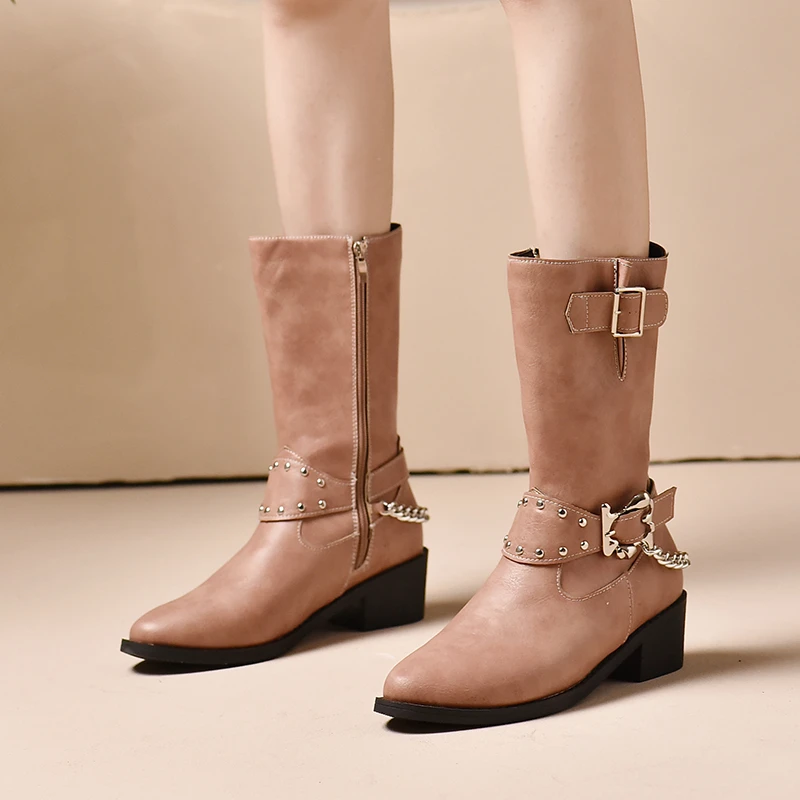 2023 New Women's Boots The New Fashion Winter Round Head Zipper Low-heeled High Tube Women's Shoes