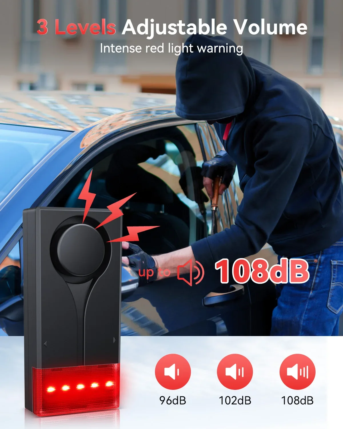 Awapow Wireless Car Anti-Theft Vibration Alarm 108dB with Light Remote Control Door & Window Home for security system,security alarm,wireless alarm