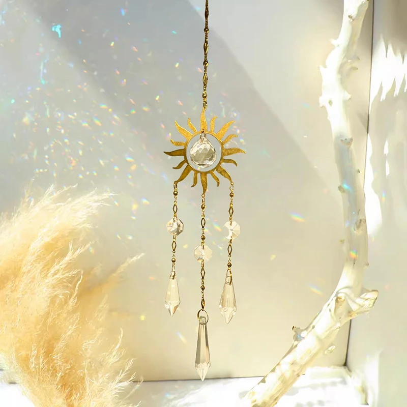 Suncatchers Light Catcher Sun Design Crystal Rainbow Prism Chain Home Window Hanging Wind Chime Car Charm Outdoor Decoration