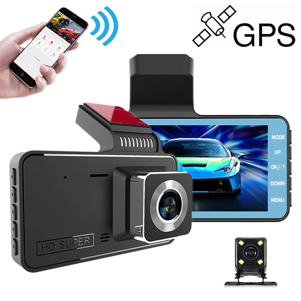 

Автомобильный видеорегистратор WiFi Full HD 1080P, видеорегистратор с камерой заднего вида, видеорегистратор с ночным видением, черный ящик, монитор парковки, видеорегистратор GPS