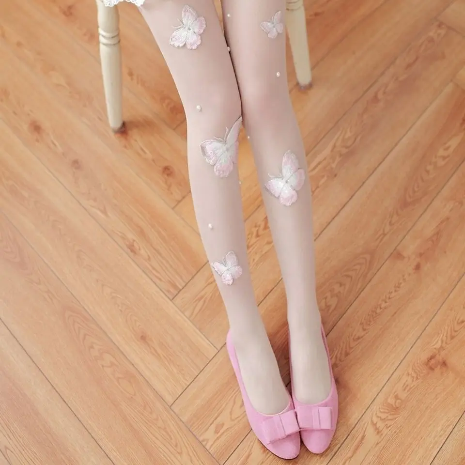 

Butterfly Embroidered Pantyhose Lace Studded Stockings Leggings Lolita Pantyhose Korea Japan