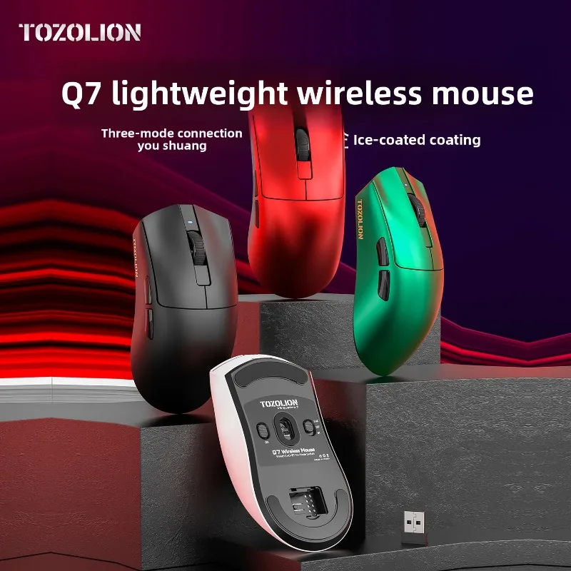 TOZOLION Q7 무선 마우스 블루투스 트라이 모드 메탈 아이스 코팅 쉘 인체공학적 사무용 게이밍 마우스 컴퓨터 액세서리