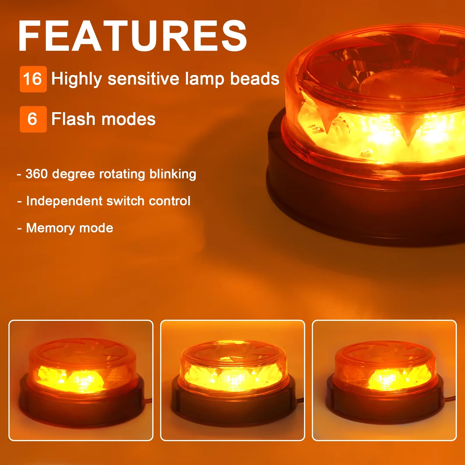 Set Of 4 Orange 6 LED Penetration Lights 12-24V Orange Strobe Flash