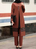 Eid 2 pièces Ensemble femmes haut pantalon à jambes larges costume imprimé Robe pantalon Ensemble musulman Ramadan arabe marocain dubaï tenues décontractées 2