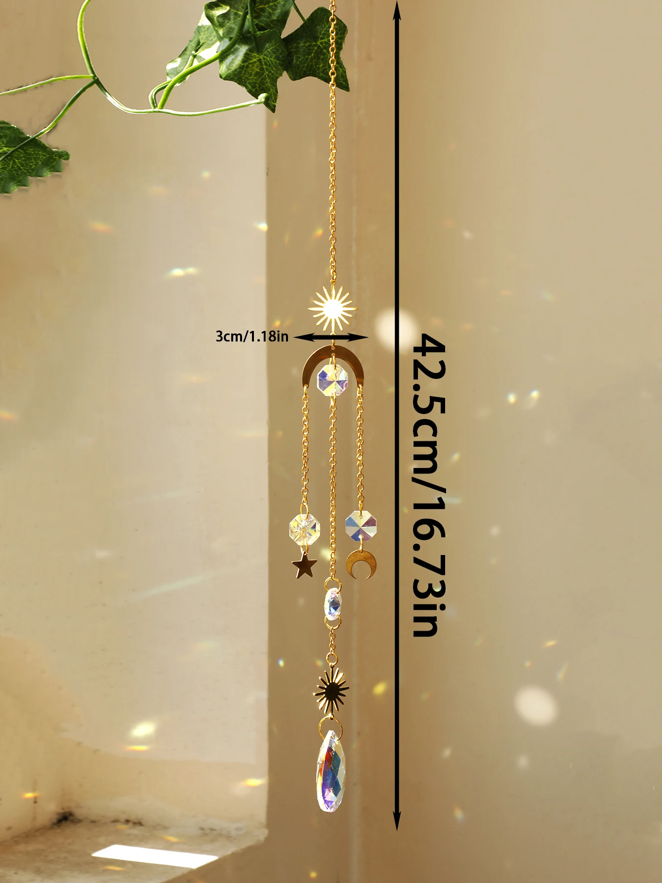 Sun Catcher Hanging Ornaments Boho Wind Chimes Handmade Crystal Sun Catchers with Gold Chain for Window Wall or Garden Decor