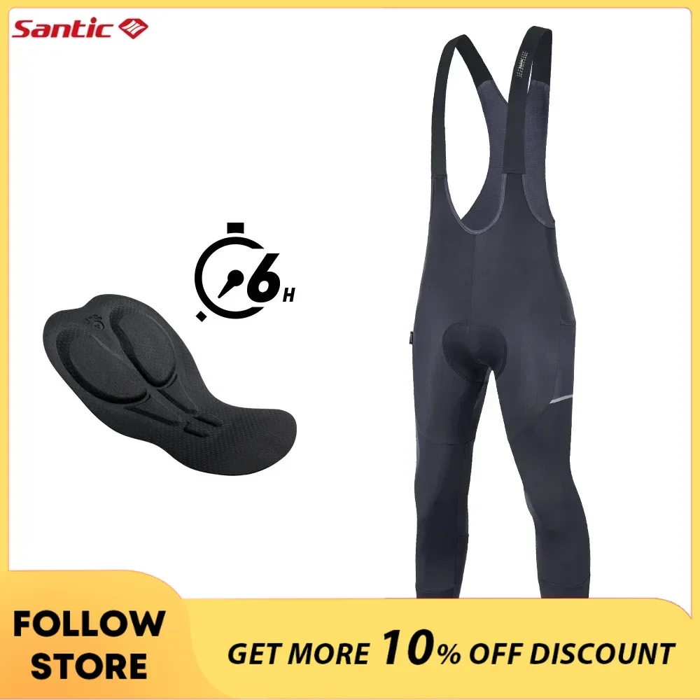 

Santic Cycling Bib Tights Winter 4D Padded Leggings Compression Reflective Pants Thermal Fleece Zipper MTB Trousers Asian Size