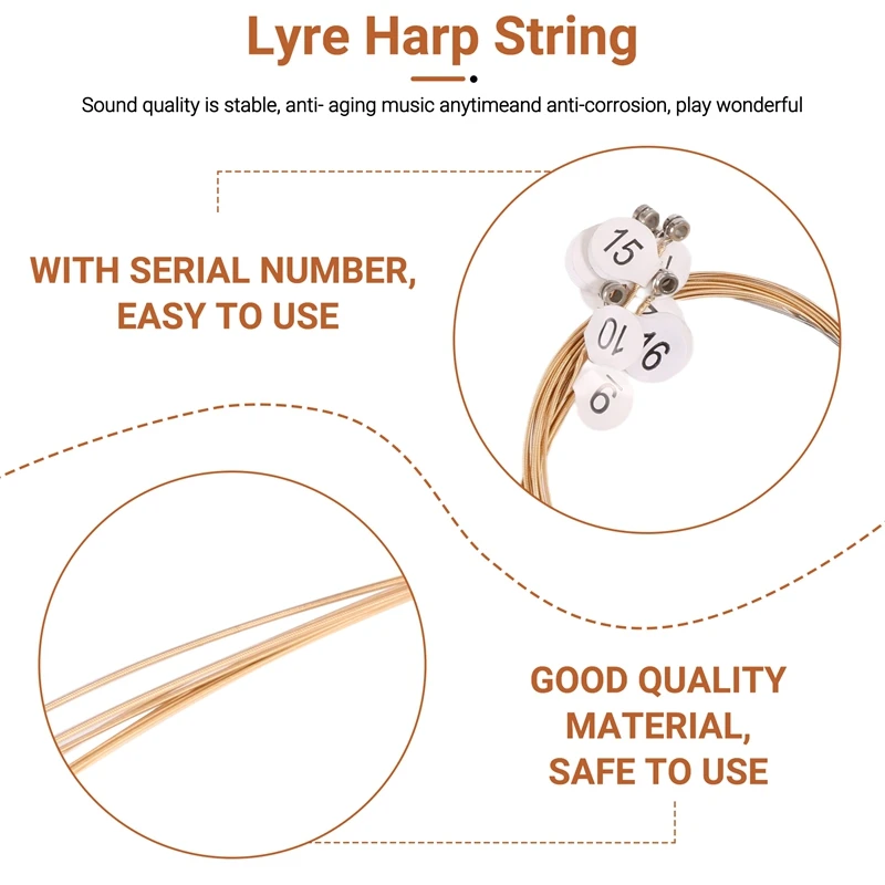 16Pcs/Set Lyre Harp Strings Set For 16-String Lyre Harp Neccessaries Strings Aeccessaries
