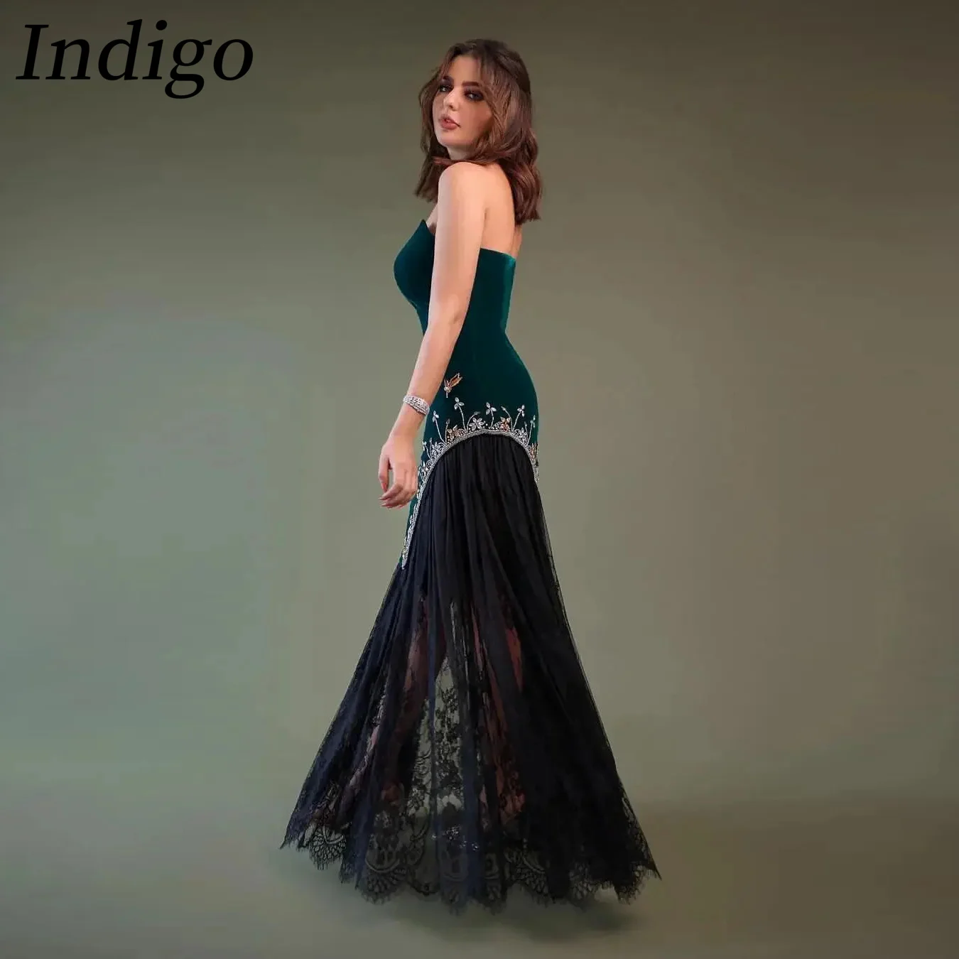 

Indigo New Design Evening Dresses Strapless Elegant Lace A Line Beads Women Formal Party Dress 2024 Vestidos De Gala