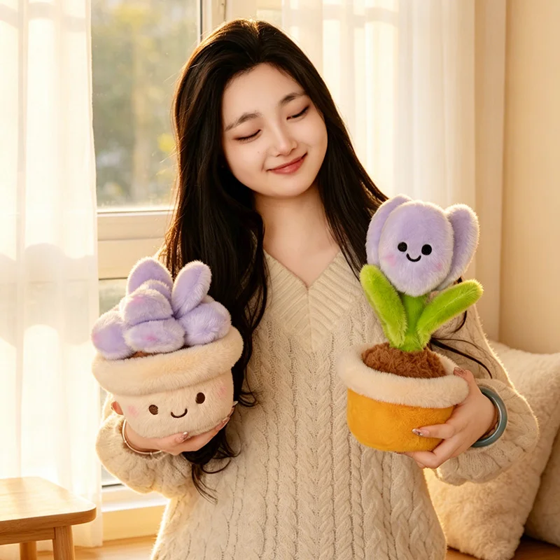 귀여운 화분에 담긴 식물 인형 세트, 다육식물 튤립 오렌지 나무, 집 꾸미기 및 식물 애호가를 위한 선물