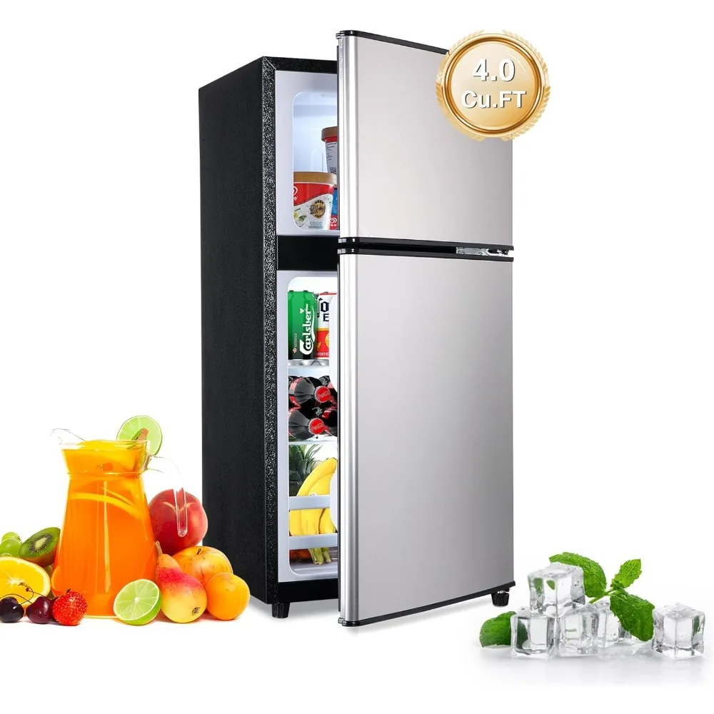 4.0Cu.Ft Compact, Small Refrigerator with Freezer, Retro Fridge with Dual Door, 7 Level Adjustable Thermostat for Garage, Dorm
