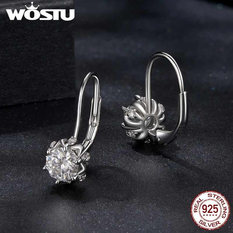 WOSTU Moissanite Wedding Jewelry 4 Set For Women 925 Sterling Silver Romantic Flower Enegagement Necklace Bracelet Earring Ring 6