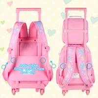 3PCS Rolling Backpack for Girls, Kids Roller Wheels Bookbag, Wheeled School Bag with Lunch Bag - Unicorn Pink 2