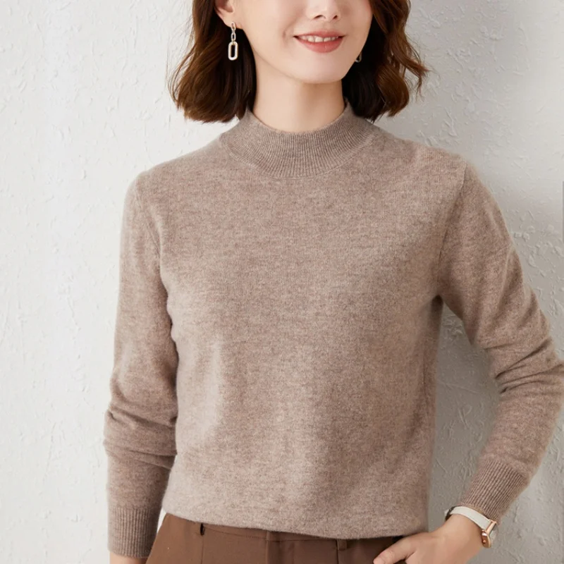 Women Elegant Knitted Sweater Long Sleeve Solid Color