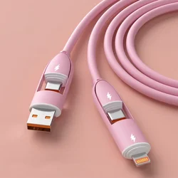 Versatile 4 - in - 1 Silica Gel Multi - Port Charging Cable - 1m (PInk)