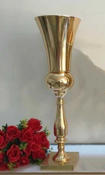 

10PCS/LOT 64 cm/25.2" Flower Vase Wedding Table Centerpieces Event Road Lead Gold Metal Vases Party Decoration Flower Rack