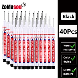 Waterproof Deep Hole Marker Pens for Woodworking and Metal Projects - Assorted Ink Colors (20mm Black 40pcs)