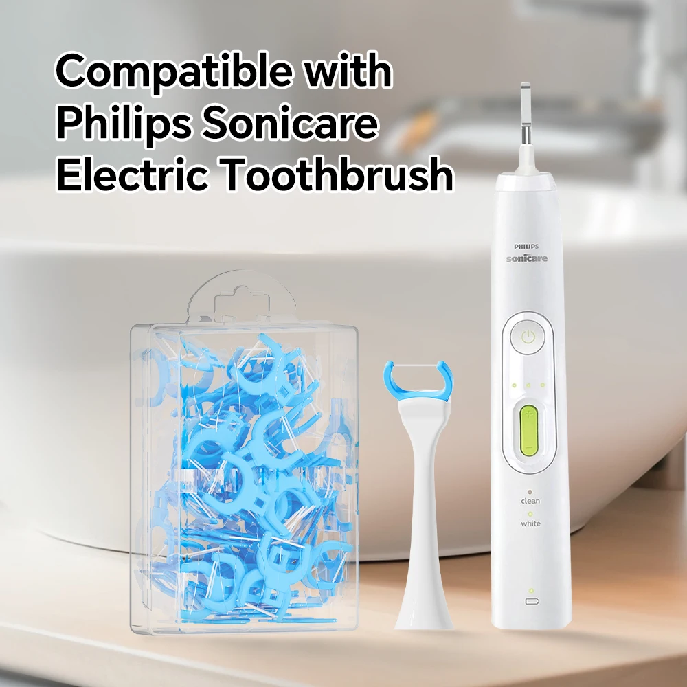 Compatible with Philips Electric Toothbrush Flosser Brush Heads, 50x Replacement Floss Picks for Sonicare Electric Toothbrushes