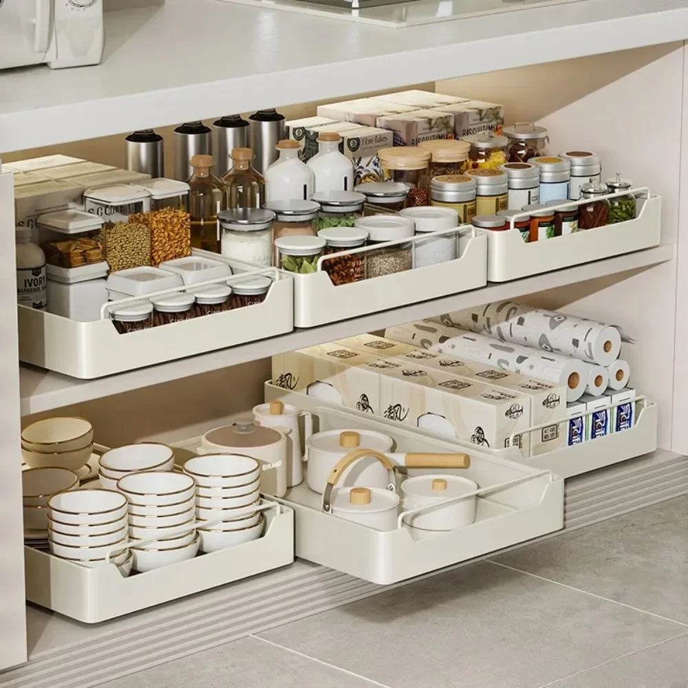 Kitchen Storage Rack Pull Out Seasoning Racks Multifunctional Organizer Cabinets with Slide Rails Pull-Out Seasoning Shelf 1PC