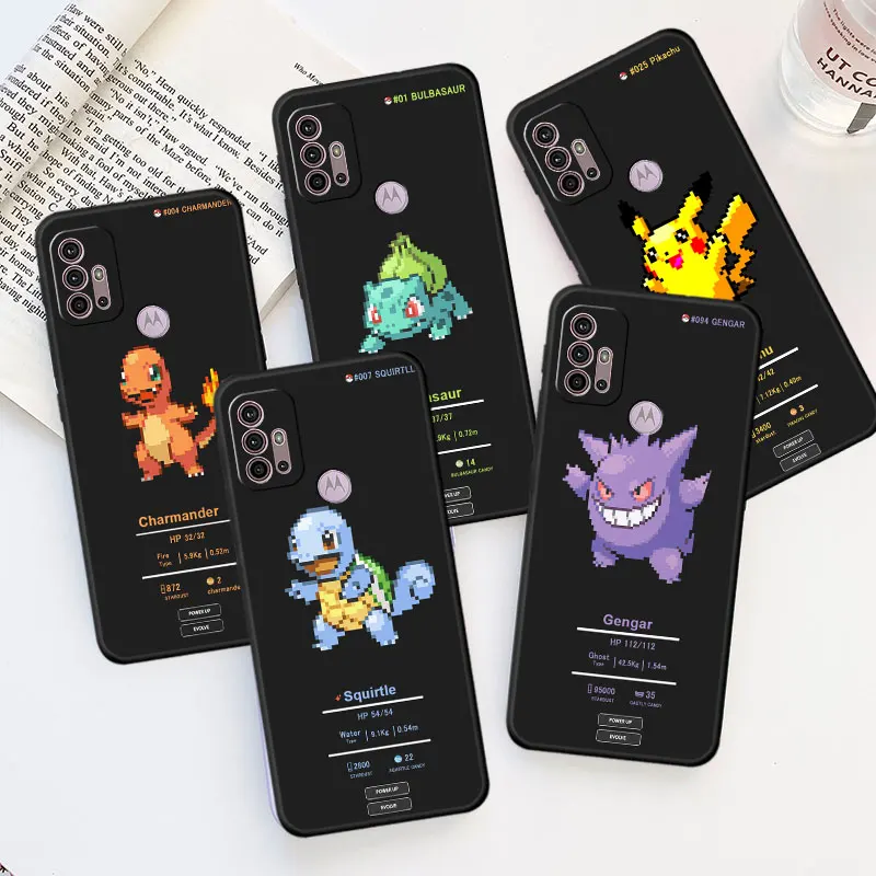 Custodia Pixel Cartoon Pikachu Gengar Per Motorola Moto G53 G30 One Fusion G9 Plus G60S G22 Edge 20 Pro G8 G71 Silicone Coque Fundas