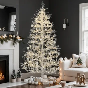 Prelit White Artificial Christmas Tree with 400 Switchable Fairy Lights 1