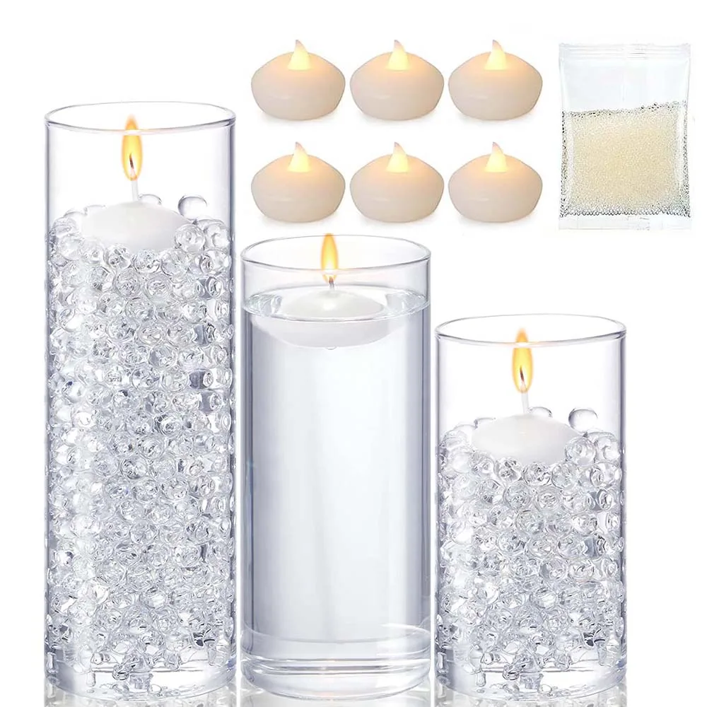 Glass Cylinder Vase Clear Glass Flower Vase Centerpieces with LED