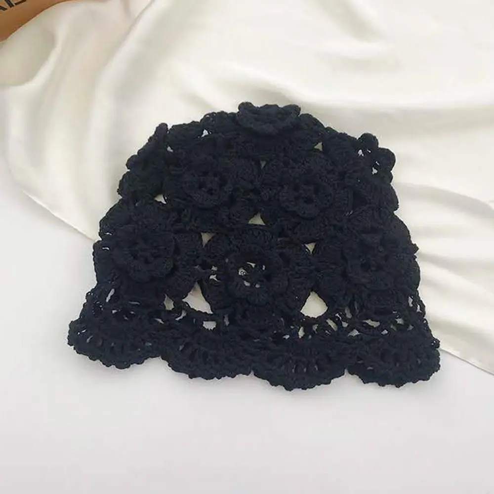 Atmungsaktive ausgehöhlte Baotou-Mütze, lässige handgefertigte Strickmütze, Blumen, Frühlings- und Sommermütze für Damen – Detail 4