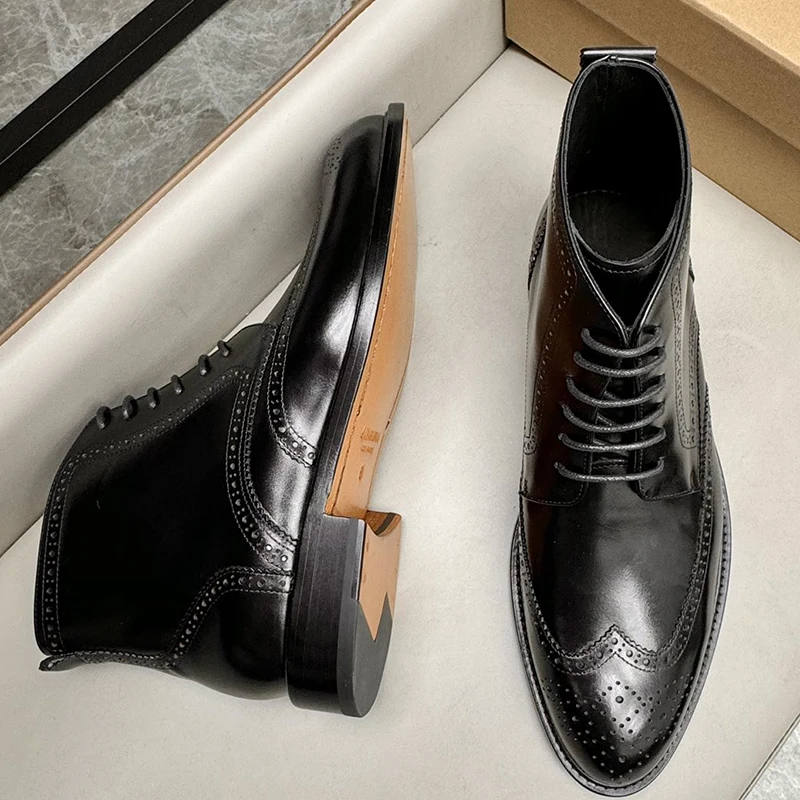 Italian Calfskin Brogue Dress Shoes For Men, Business Casual, Daily Wear, Genuine Leather Sole, British Style, Cozy Slip-On