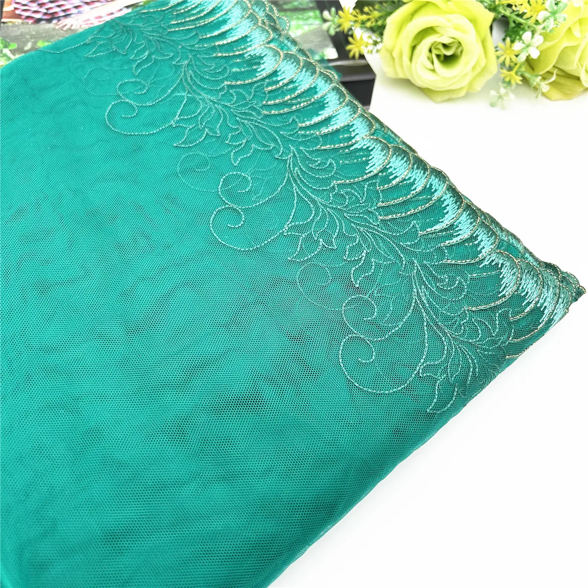 3y/lot Width 25cm Green Shiny Non-Elastic Embroidery Lace Trim Clothing Accessories Dress Sewing Applique Costume Lace Wedding 4
