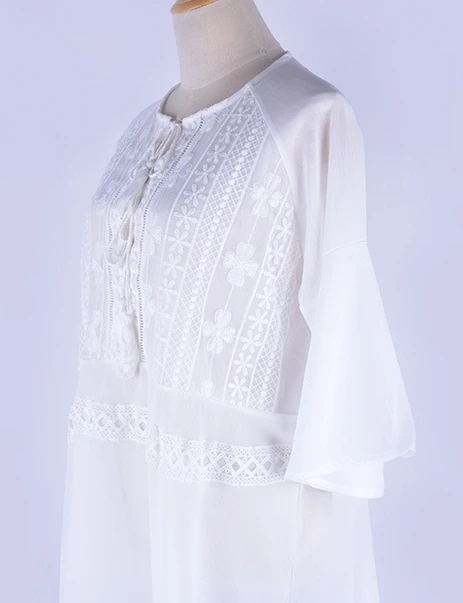 Women's Sexy See-through Lace Short Dress Summer Boho Beach Chiffon Bikini Cover-ups Swimsuit Female Swimwear Sunscreen Blouse 4