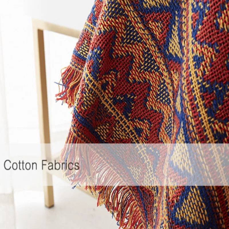 Inyahome-Boho Throw Blanket, Colorful Chenille Woven, Bohemian