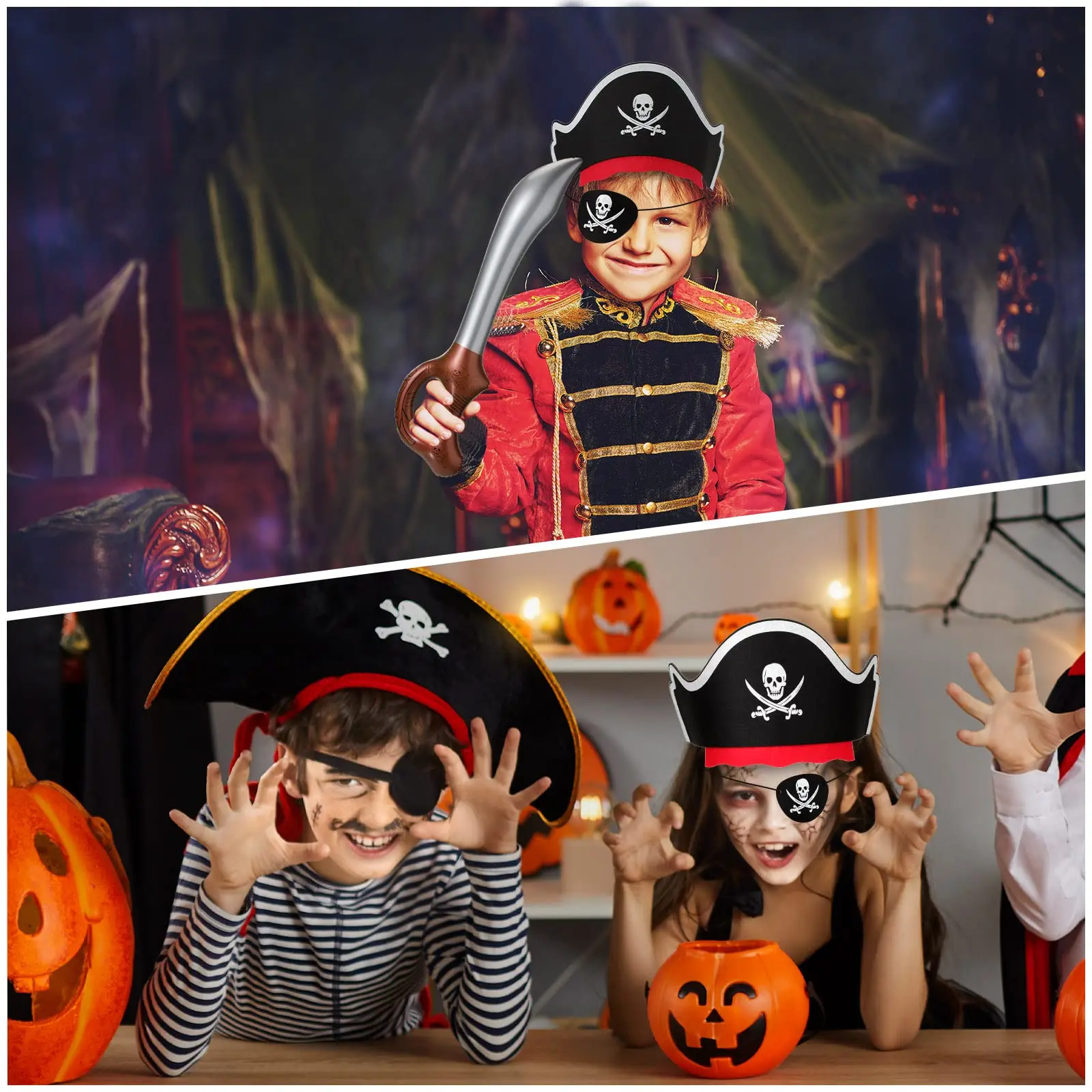 54Pcs Pirate Party Set Pirate Theme Supplie Halloween Costume Party 18Pirate Hat18Pirate EyePatche18Inflatable Sword for Cosplay