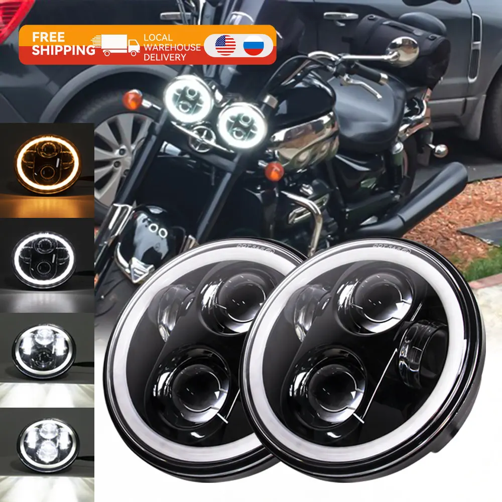 Faro Moto Per Triumph Rocket Iii 3 Thunderbird 40W White Halo Ring 5.75 Pollici Led Faro Accessori Moto