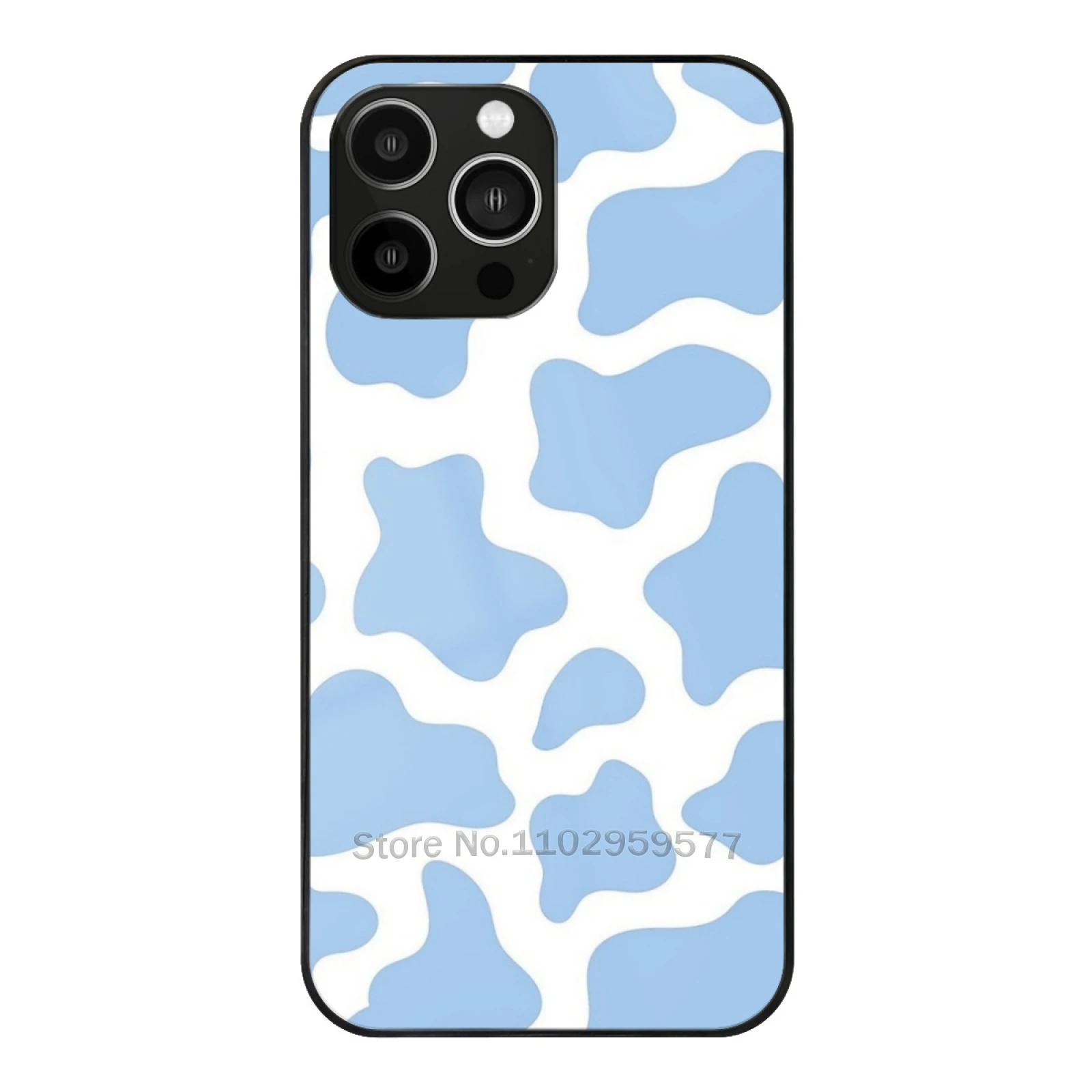 

Light Blue Cow Print Phone Case Tempered Glass For Iphone 15 14 13 11 12 Pro 8 7 Plus X Xr Xs Covers Skgallery Cow Pink Cow Cow