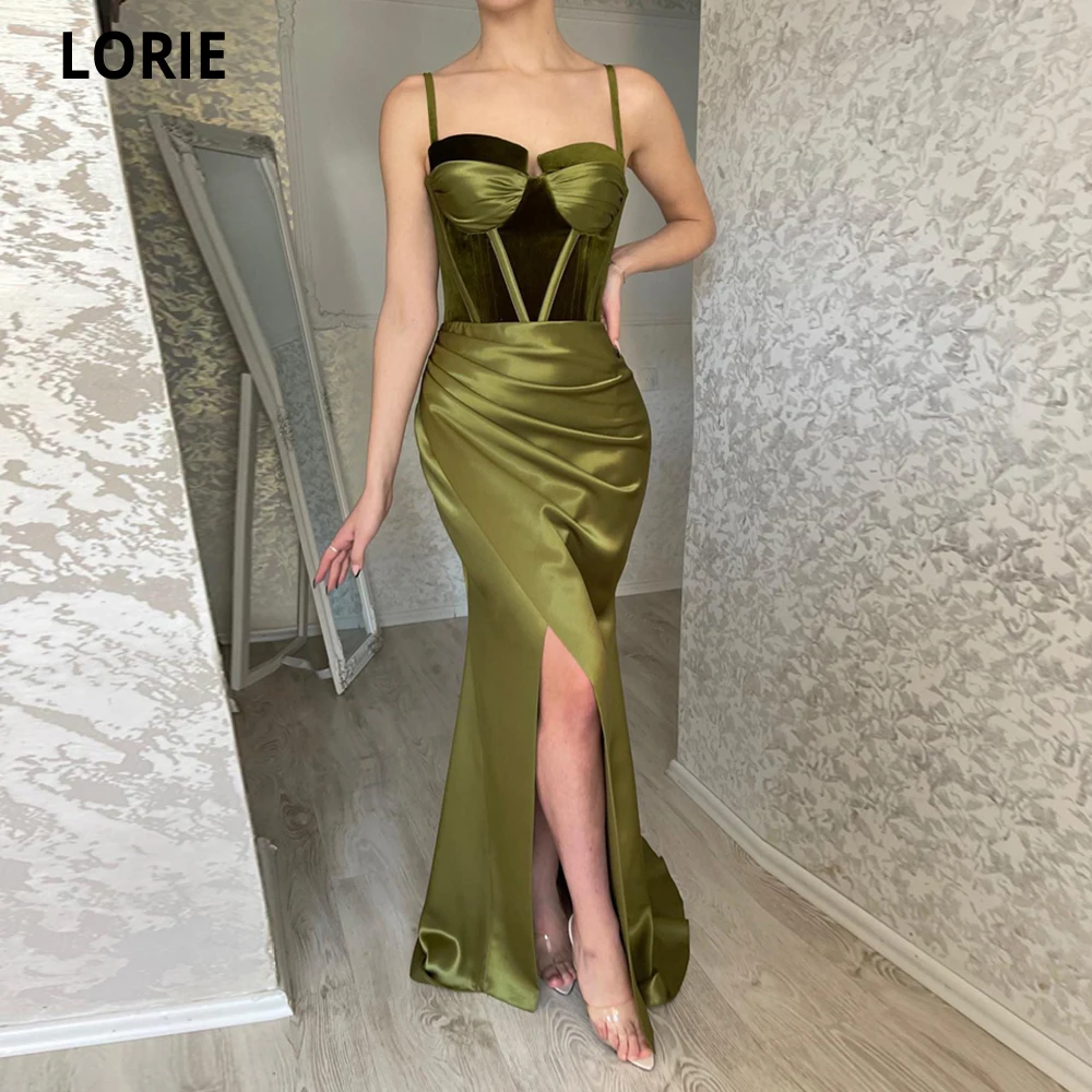 

LORIE Spaghetti Straps Green Evening Dresses Leg Slit Formal Dress Mermaid Fishbone Evening Gowns Vestidos De Noche Prom Gowns