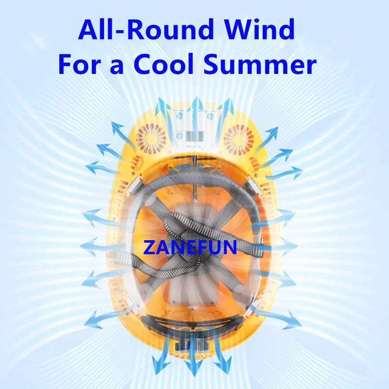 Solar ABS Cap With 6 Fans 16000mAh Lithium Battery Bluetooth Radio LED Headlight Warning LCD Solar 6-Fan Helmet